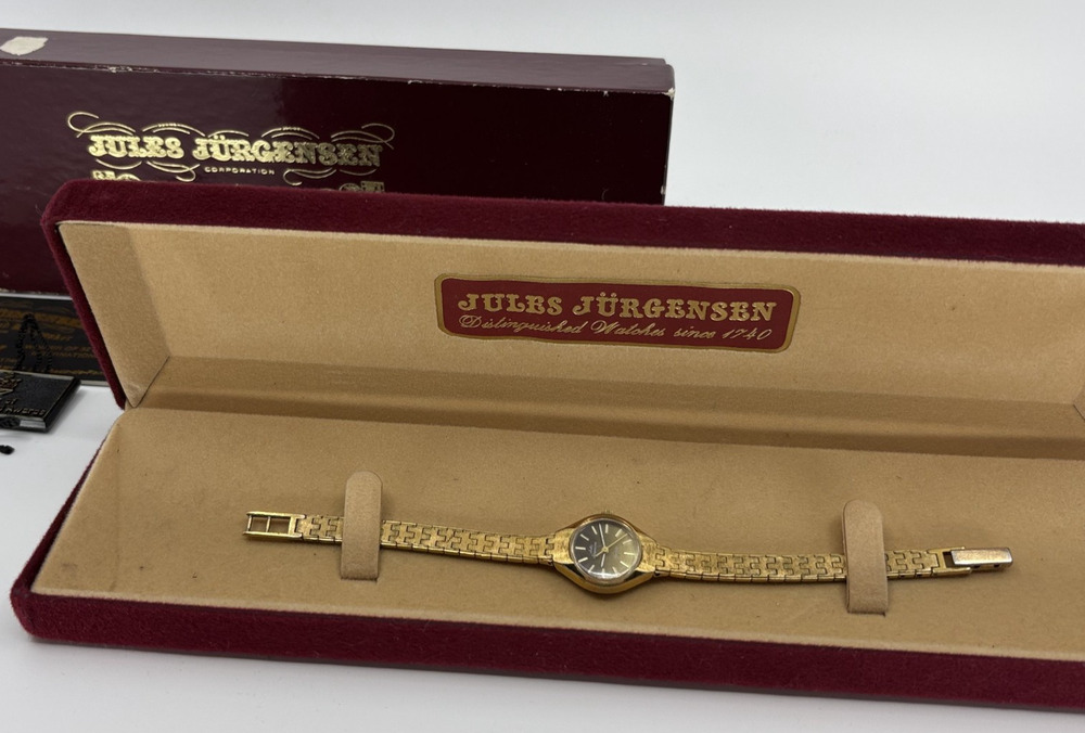 Rare Vintage 1970's Jules Jurgensen Ladies Watch Gold Colored With Box Ticks